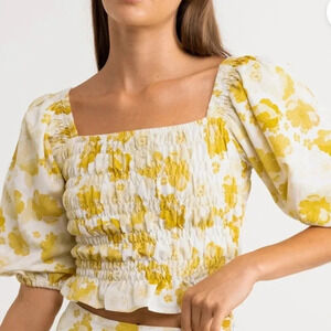 Rhythm white/yellow Floral print Smocked Top size large